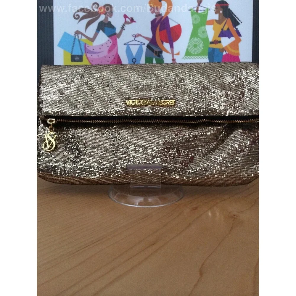 Victoria's Secret Women's Purse Gold Lame' Folded Clutch Handbag